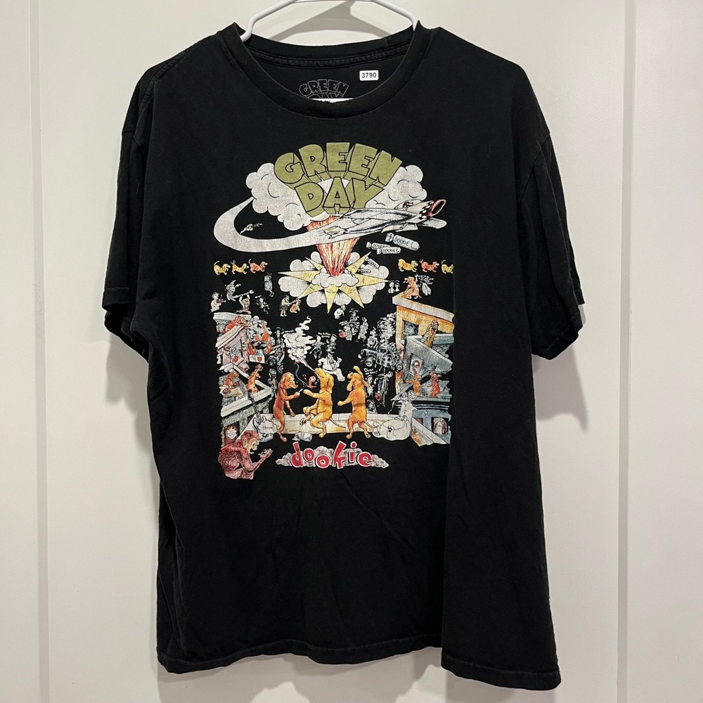 Green Day Dookie Graphic T-Shirt Mens Large Black Punk Rock Band Tee Short Slv